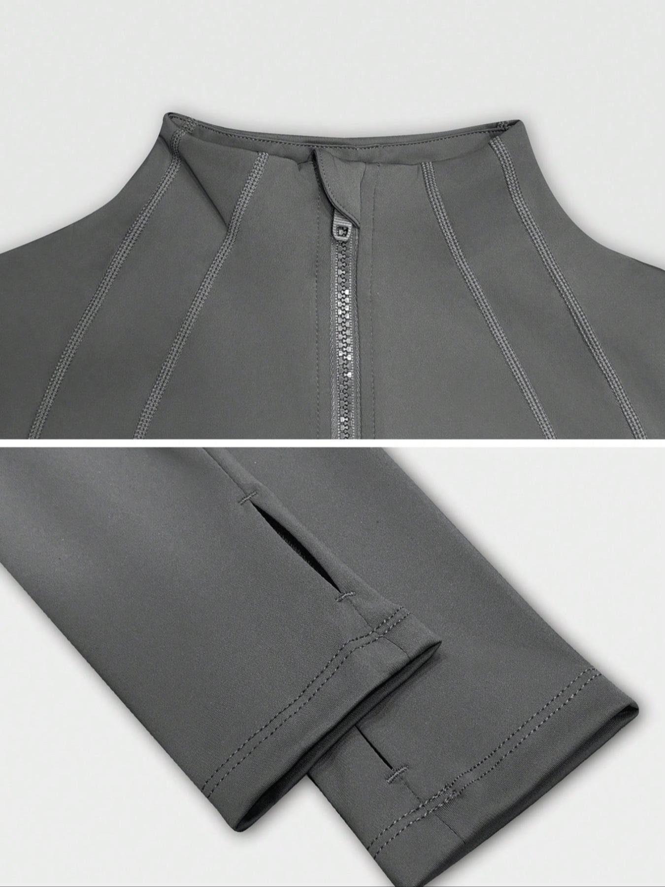 Women's Solid Zip Up Sports Jacket, Lightweight Sports Jacket, Sporty Thumb Hole Long Sleeve Outerwear for Gym Workout Running, Ladies Sportswear for All Seasons, Modern and Comfortable