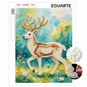 DIY Unframed Pearl Art, Deer Theme Grass Mosaic, Home Wall Decor, Cross Stitch Kit, Pearl Puzzle Gift, Friendship Memorial Present