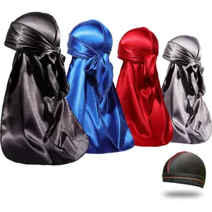 4PCS Silky Durags for Men Women 360 Waves with 1 Wave Cap, Silky Satin Durag Extra Long TailsGift.