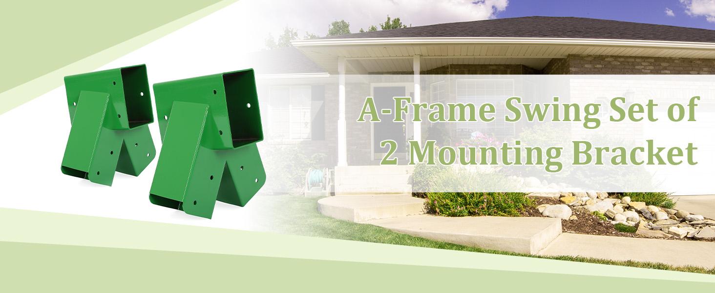 2 Pcs A-Frame Swing Set Bracket Heavy Duty Steel Green w/Mounting Hardware (2 Brackets) for 2 (4" x 4") Legs & 1 (4" x 6") Beam