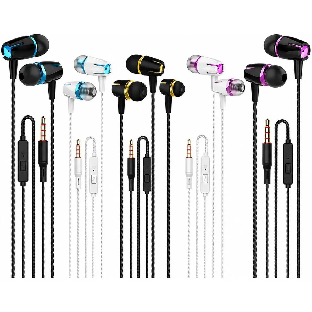 5 Pack Earbuds Headphones with Remote & Mic, Earphones Wired Stereo in-Ear Bass for , Android, Smartphones, iPod, iPad, MP3, Fits  3.5mm Interface (K1)