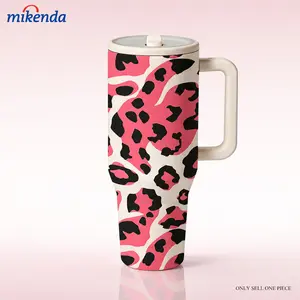 40oz Leopard Print Insulated Cup, Large Capacity Dual-Layer Vacuum Design, Keeps Hot 12 Hours Cold 24 Hours, Leak-Proof Lid with Handle Straw, Leakproof Tumbler, Pink Leopard Tumbler, Coffee Tumbler