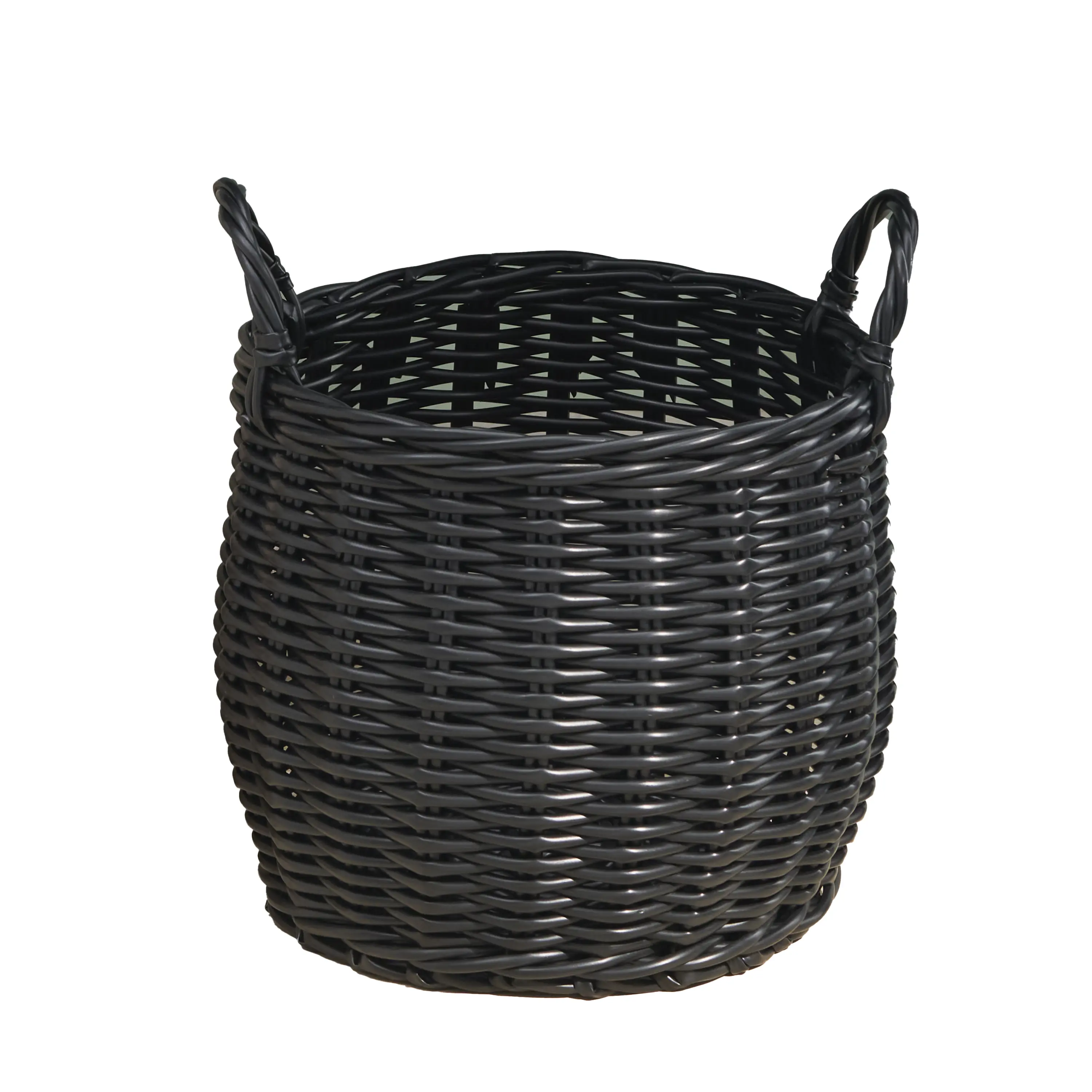 Brown Round Resin Wicker Woven Storage Basket with Handles (16x16x10.5") - Laundry Baskets for Closet Organization, Everyday Use to Create Organized Space in Bedroom, Bathroom