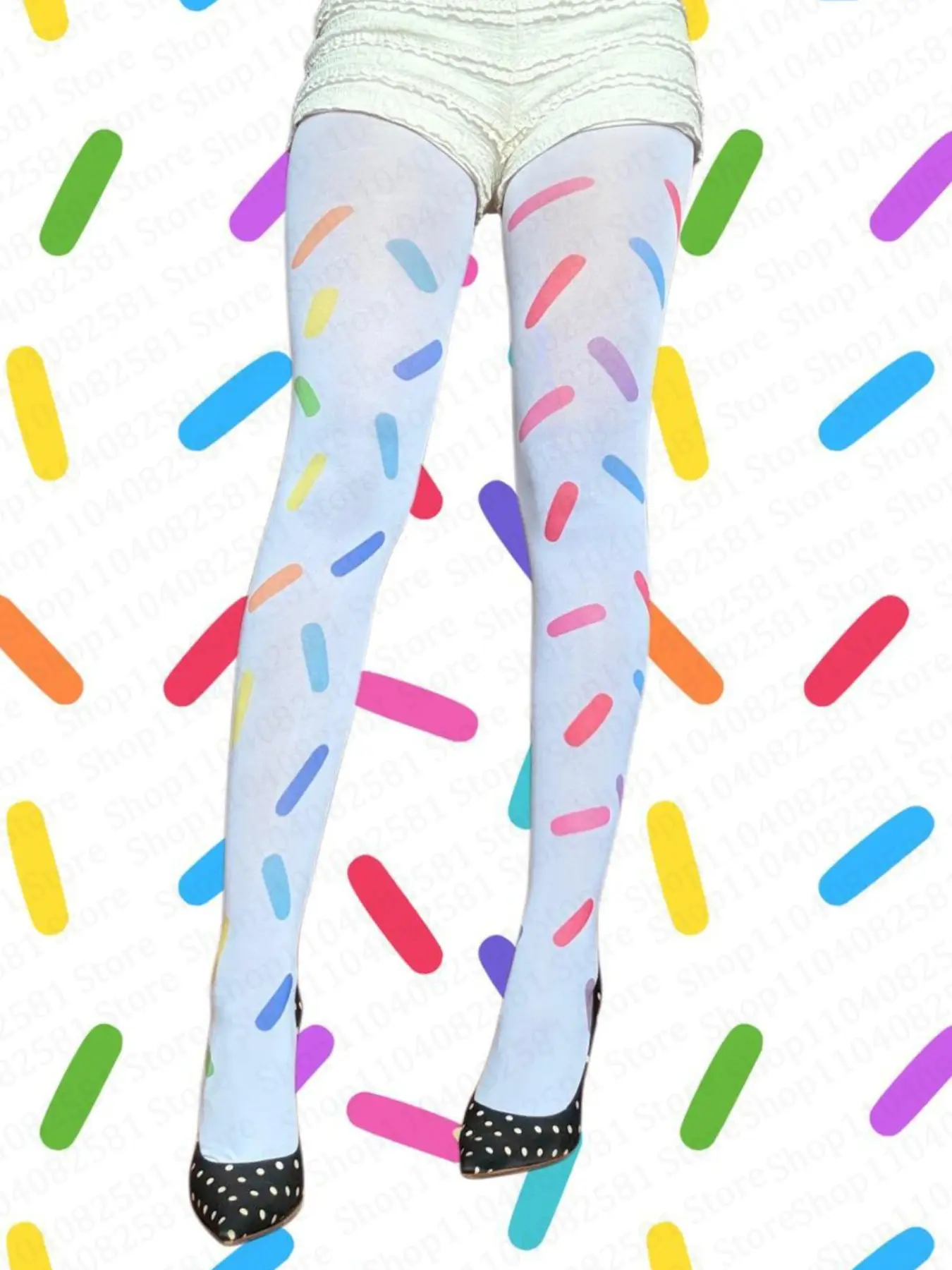 Kawaii Retro 2000s Colorful Print Women's Bodysuit, Japanese Sweet Kawaii Slim Fit Lolita Thigh High Socks, Emo Style, Casual