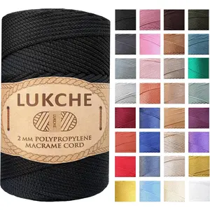 Polyester Macrame Cord 2mm x 251 Yards, 100% Polypropylene Premium Macrame Rope, Colorful Yarn Crochet Macrame Craft for Wall Hangers, Bags, Bottom Plates, Carpets (Black, 1 Skein)