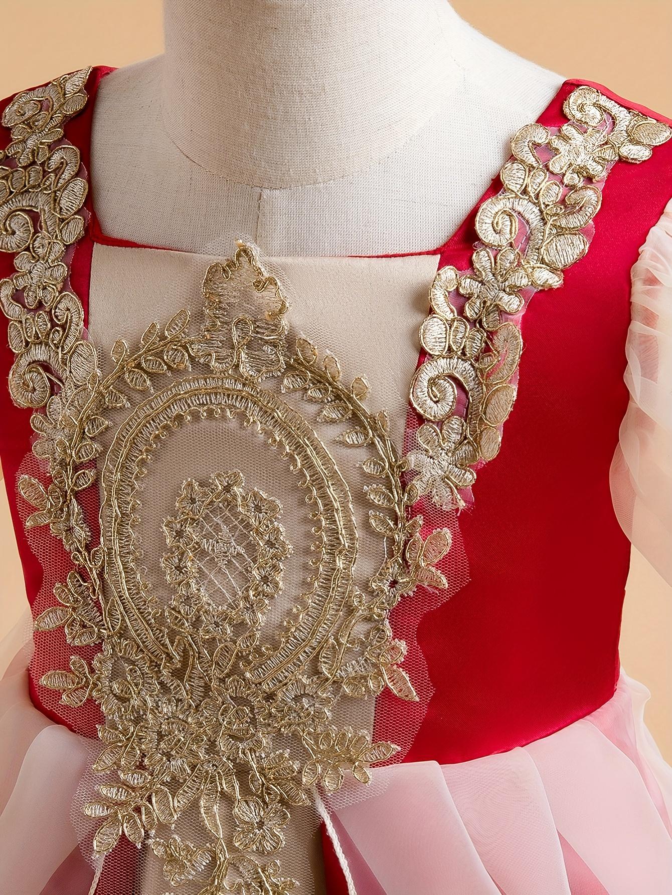 Vintage Puff Sleeve Princess Court Dress for Middle to Older Toddler Girls Wedding Party Ankle Length Gown Formal Dresses