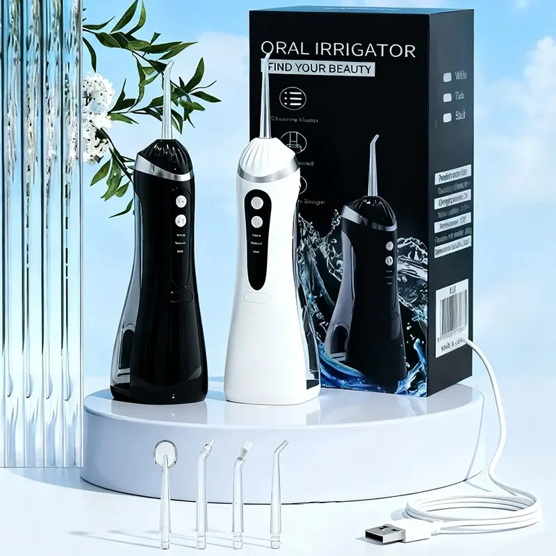 Rechargeable wireless electric water flosser, providing three modes, four types of nozzles, 360 degree rotating nozzle holder, USB power supply, perfect gift for oral care