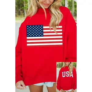 Racing Red American Flag/ USA Double Side Print Reversible Mock Neck Sweatshirt