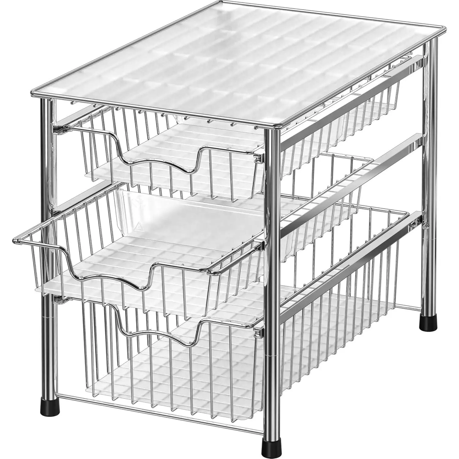 Stackable 3 Tier Sliding Basket Organizer Drawer, Chrome for hat organizer, spooky basket