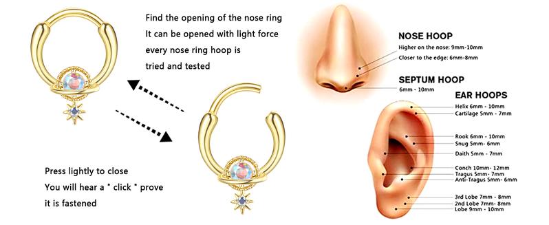 LOYALLOOK 16Pcs 16G Septum Ring Hoop for Women Men Surgical Steel Dangle Septum Jewelry Septum Clicker Horseshoe Nose Rings Hoop Hinged Segment Daith Helix Tragus Cartilage Earrings Piercing Chain Snake Butterfly Spiked Teardrop Opal Glamorous Sparkling