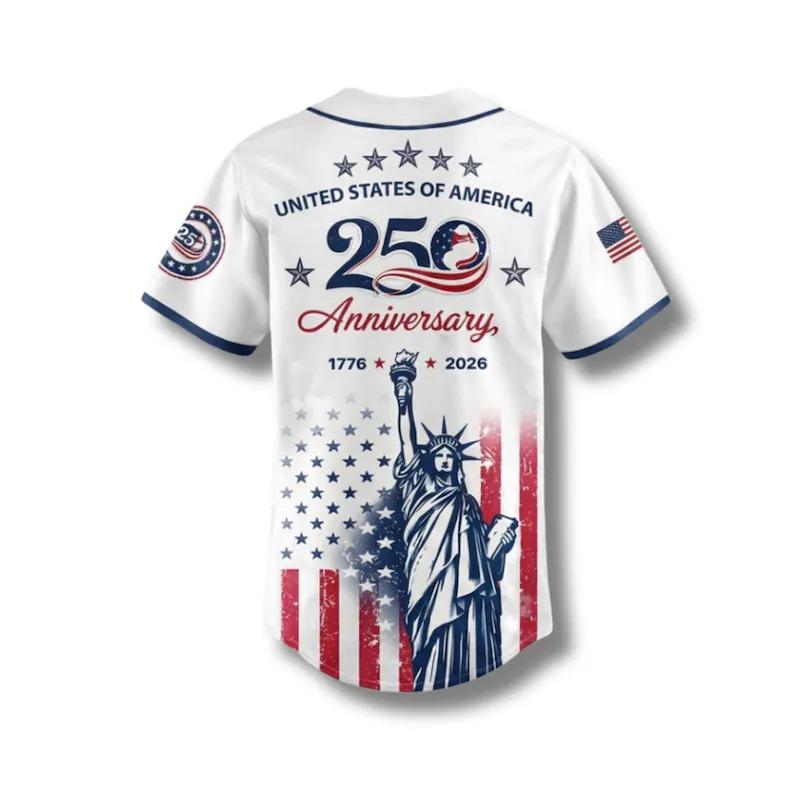 USA 250th Anniversary Baseball Jersey, Patriotic Statue of Liberty Print Shirt, Unisex Independence Day 4th of July Outfit, 1776–2026 Semiquincentennial Patriotic Jersey