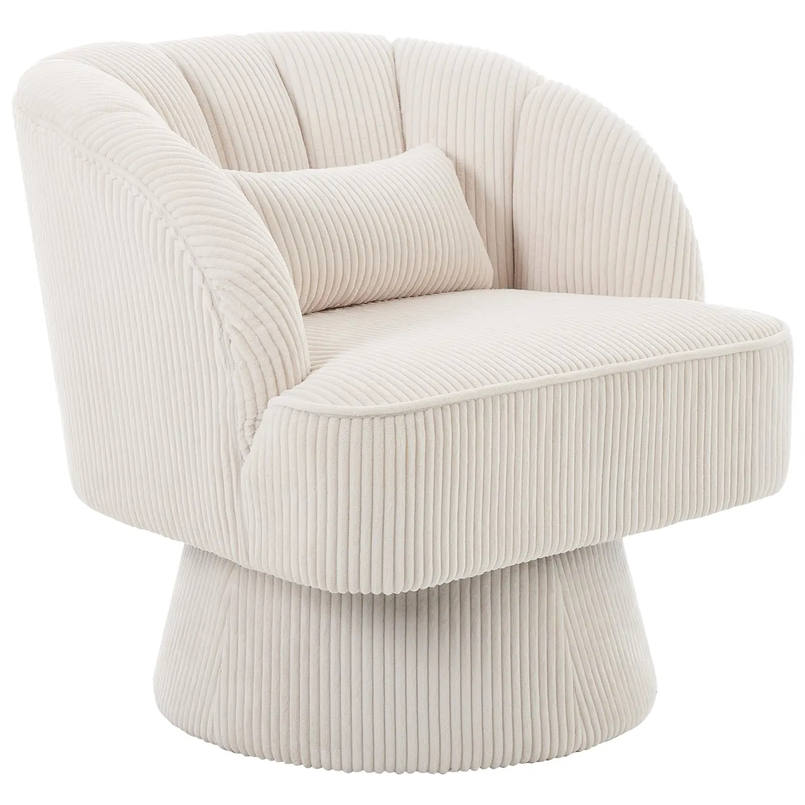 Garvee Plush Swivel Chair with Ultra-Soft Velvet Upholstery, 360° Barrel Lounge Chair Featuring Cloud-Like Padding and Modern Striped Backrest, Round Velvet Armchair for Living Room Comfort