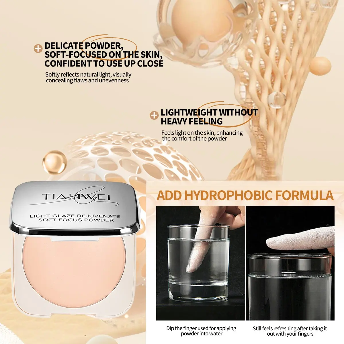 Long-Lasting Oil-Control Powder, Beauty Powder Cake, Waterproof Moisturizing Pressed Foundation, Long-Wear Coverage, Lightweight Formula, Suitable for All Skin Types