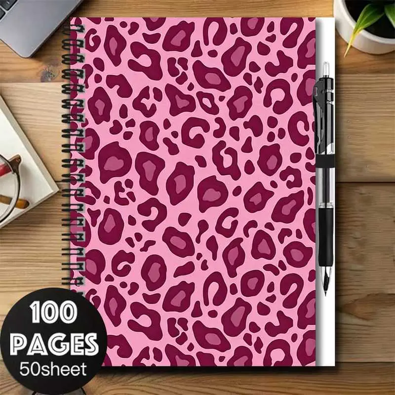 A stylish 2D pink leopard print spiral notebook and pen set, with 100 pages of large capacity, a great aid for work and study. Suitable for journaling, daily planning, note-taking, and other occasions. It's a thoughtful gift choice for graduation or birth