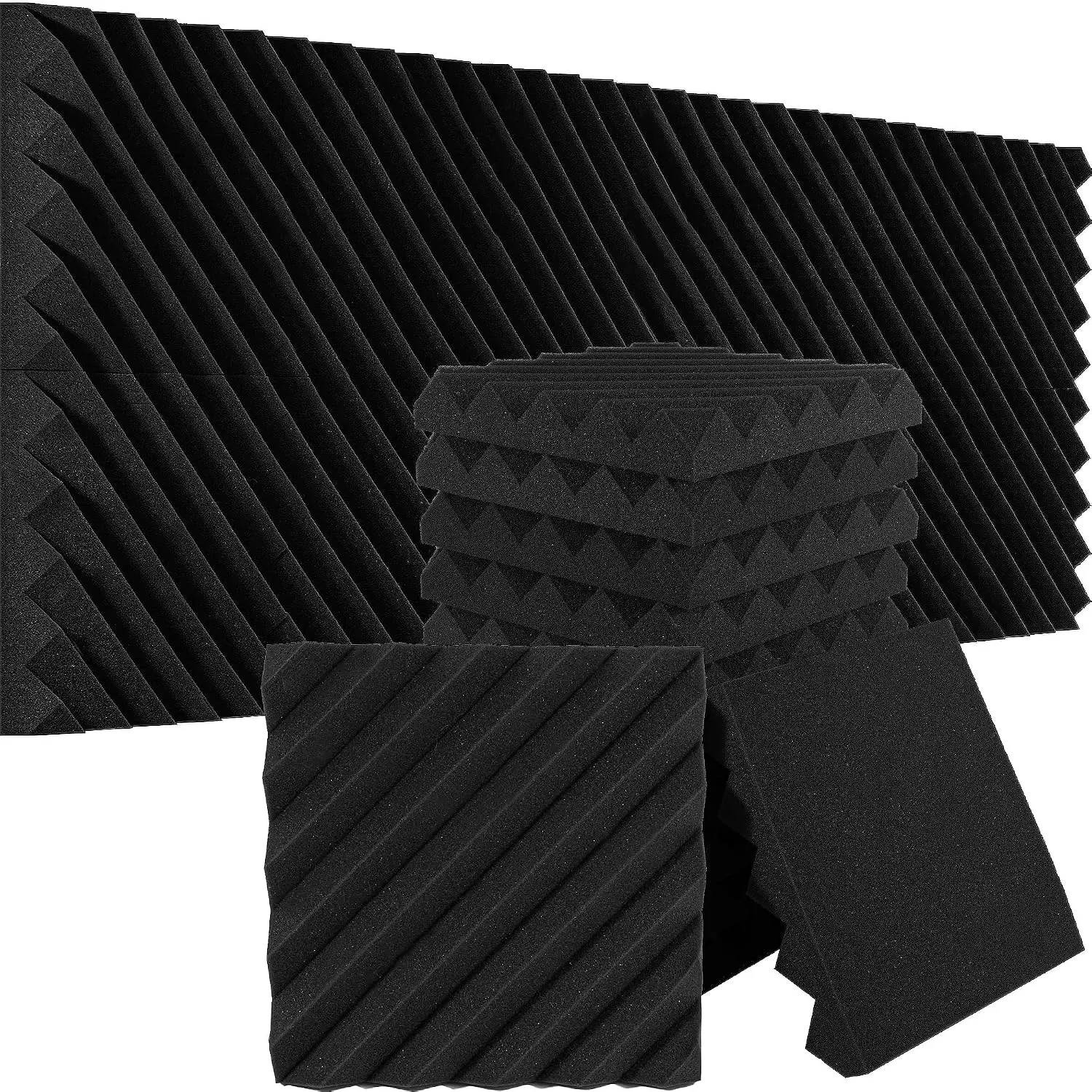 Slash Acoustic  Panels, 12 x 12 x 2 in, 12 Pack, Black | Linear sound absorbing acoustic panels for walls  echo and create continuous patterns for streaming and gaming rooms