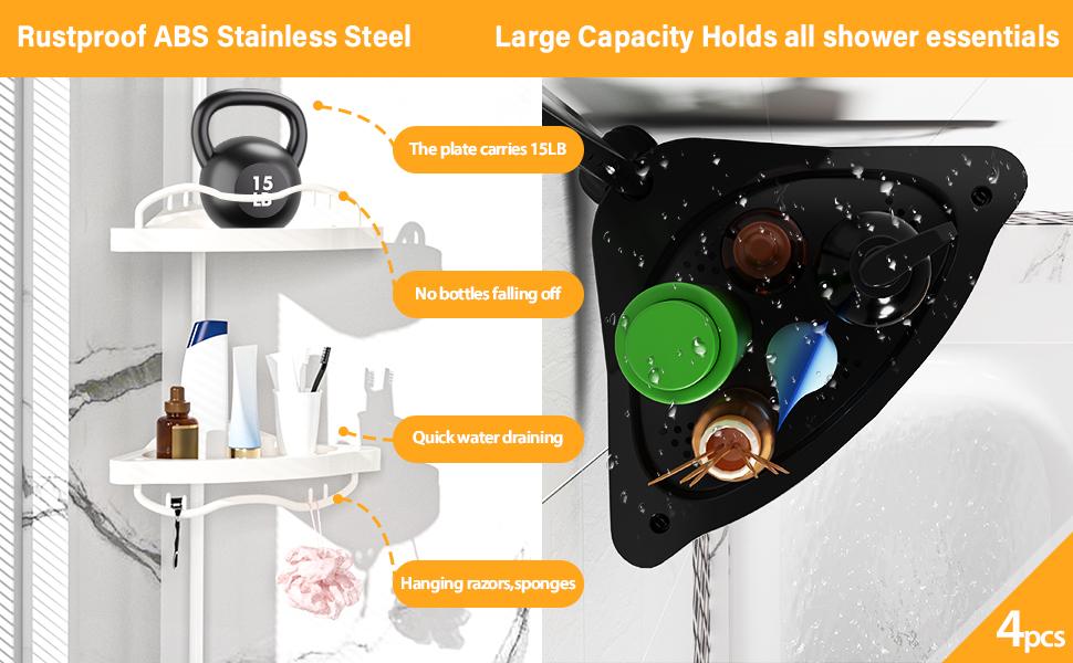 AGS Black Corner Shower Caddy Tension Pole - Heavy Duty Rustproof Stainless Steel Shower Organizer with 4 Adjustable Shelves, No-Drill Free Standing for Bathroom, Bathtub, RV,54" to 114" Tall AGS Black Corner Shower Caddy Tension Pole - Heavy Duty Rustproof Stainless Steel Shower Organizer with 4 Adjustable Shelves, No-Drill Free Standing for Bathroom, Bathtub, RV,54" to 114" Tall