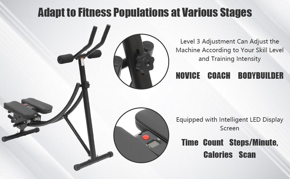 Abdominal Workout Equipment Adjustable Abdominal Machine with LED Display Monitor Foldable Fitness Gear, Abdominal Whole Body Workout Machine for Home, Companies, Gyms (Black) Pedal Exerciser