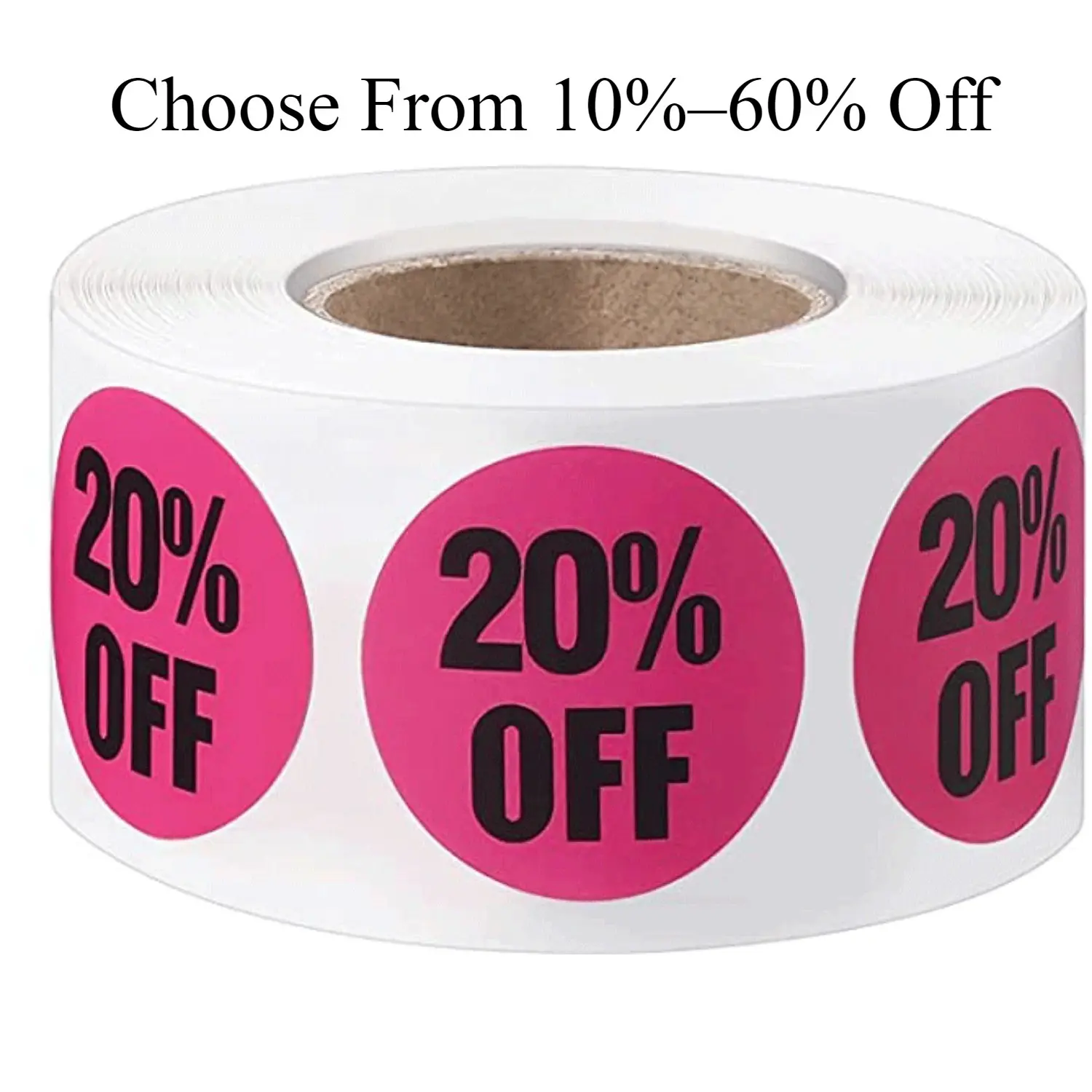 500PCS 1 Inch Discount Price Labels Roll – 10% to 60% Off Self Adhesive Sale Stickers for Retail Packaging, Shops & Small Business