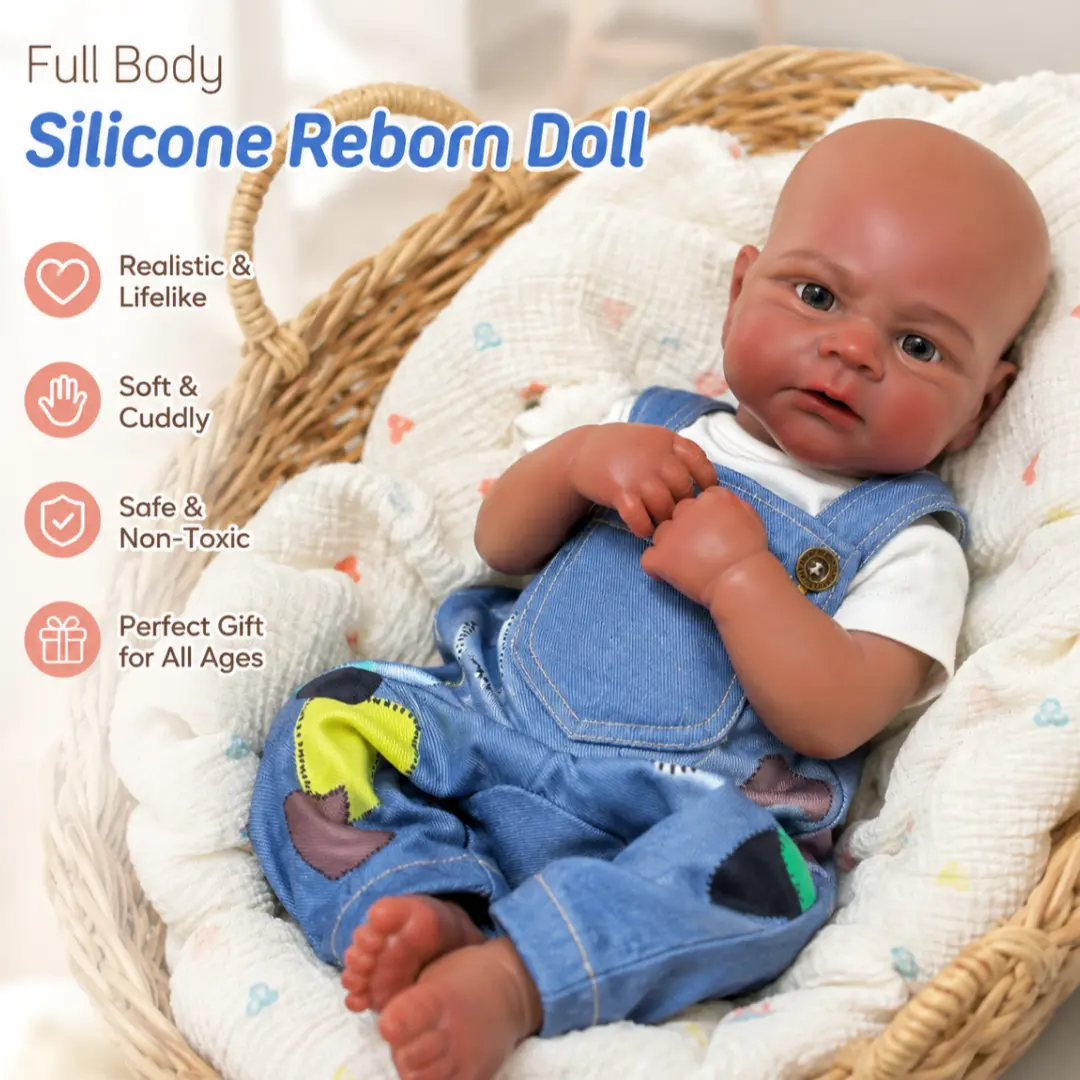 Otarddolls Dark Skin 18 Inches Open Mouth Design Solid Silicone Reborn Boy Doll Elijah With Already Painted Skin Realistic Soft Silicone Rebirth Doll Flexible Silicone Toys Gifts For Birthday