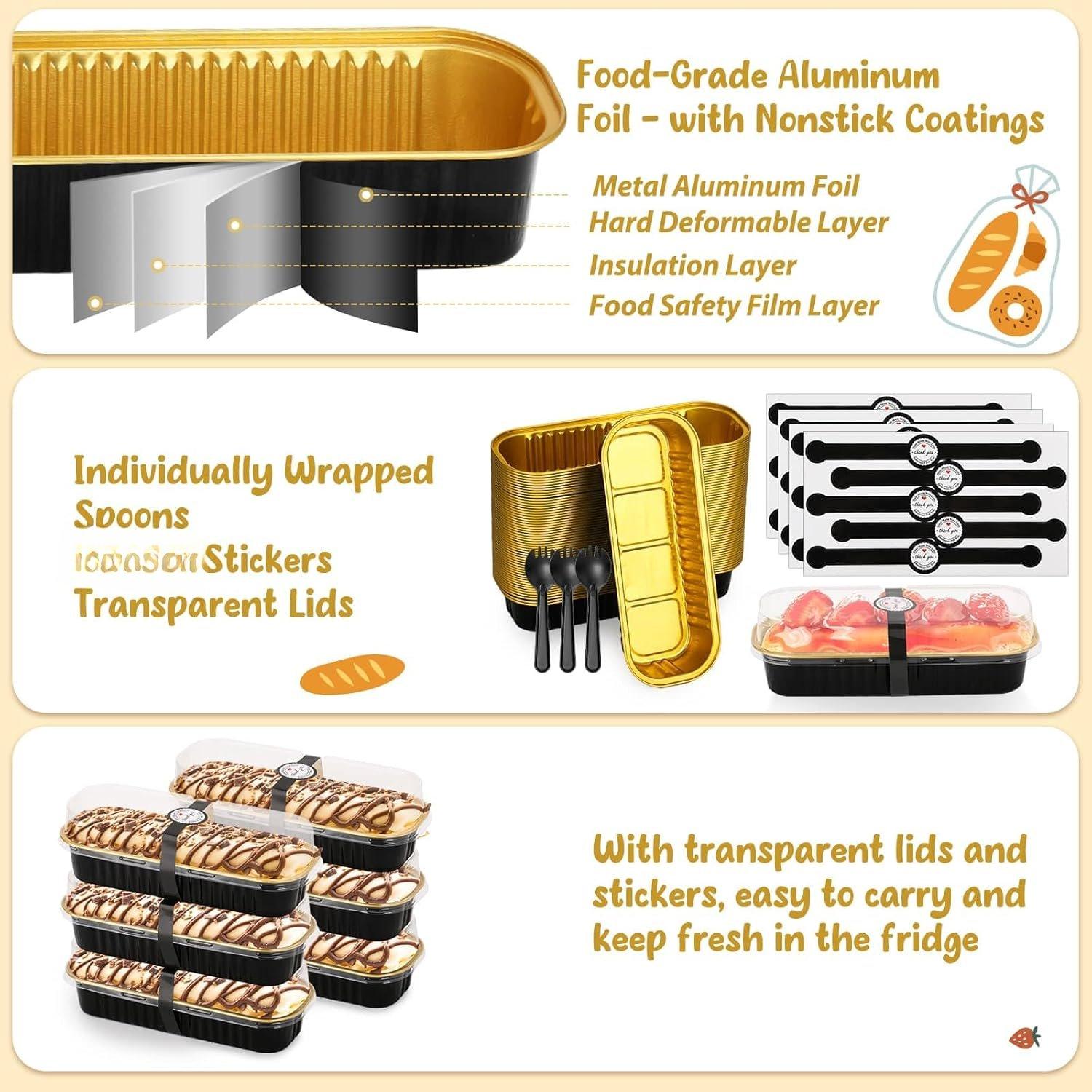 60 Pack 6.8oz Mini Loaf Baking Cake Pans with , Rectangle Disposable  Foil Loaf Baking Pans, Small Baking Cake Tins Cup Cake Containers for Individual Cakes