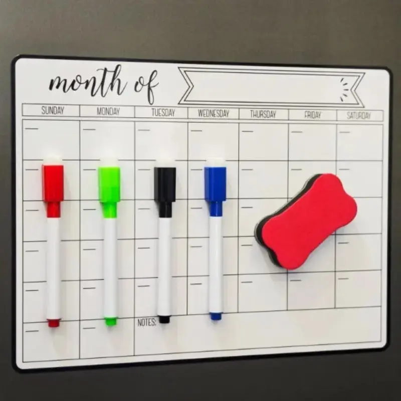 Magnetic Refrigerator Calendar Set with Whiteboard Pen and Eraser, Multi-Colored Markers, Monthly & Weekly Planner, Reusable Kitchen Board, Office Stationery Supplies, Fridge Calendar Magnetic, Magnetic Dry Erase Calendar, Magnetic Calendar for Fridge