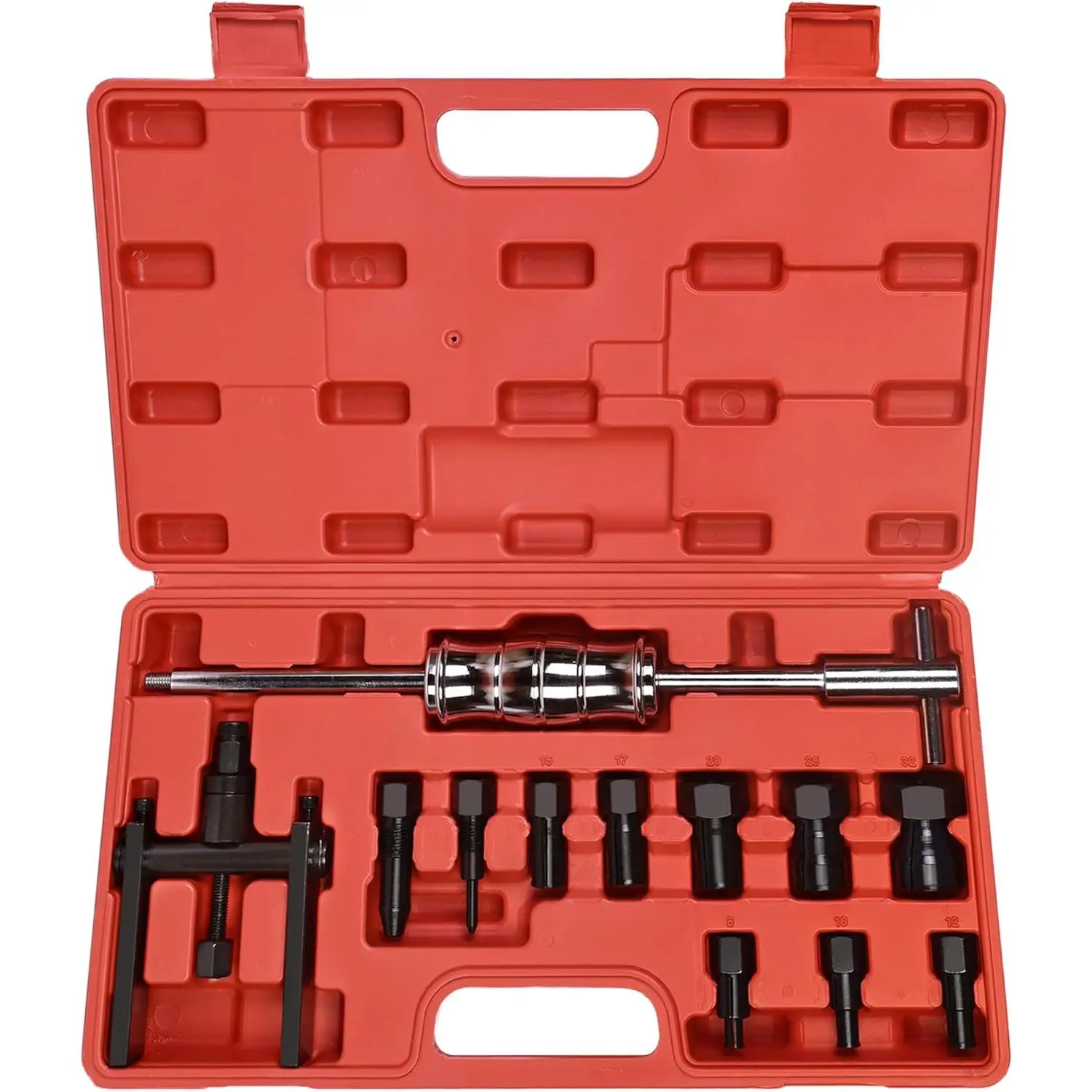 Motorcycle Blind Hole Bearing Puller Kit, Motorcycle Slide Hammer Puller Set, Pilot Insert Inner Bearing Remover Tool with 8-32mm Collets