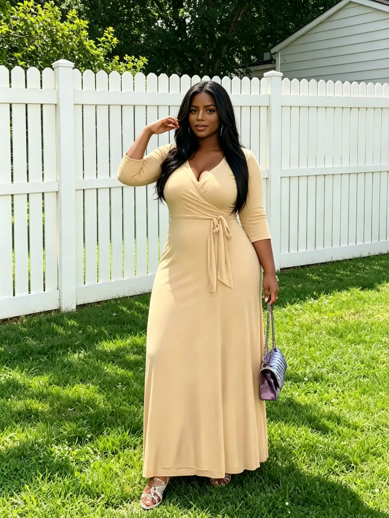 Elegant V-Neck Solid Color Long Dress with Belt, Elegant Summer Dresses, Chic, Perfect for Mother's Day, Valentine's Day, Christmas, Graduation, Parties, Cocktail Events