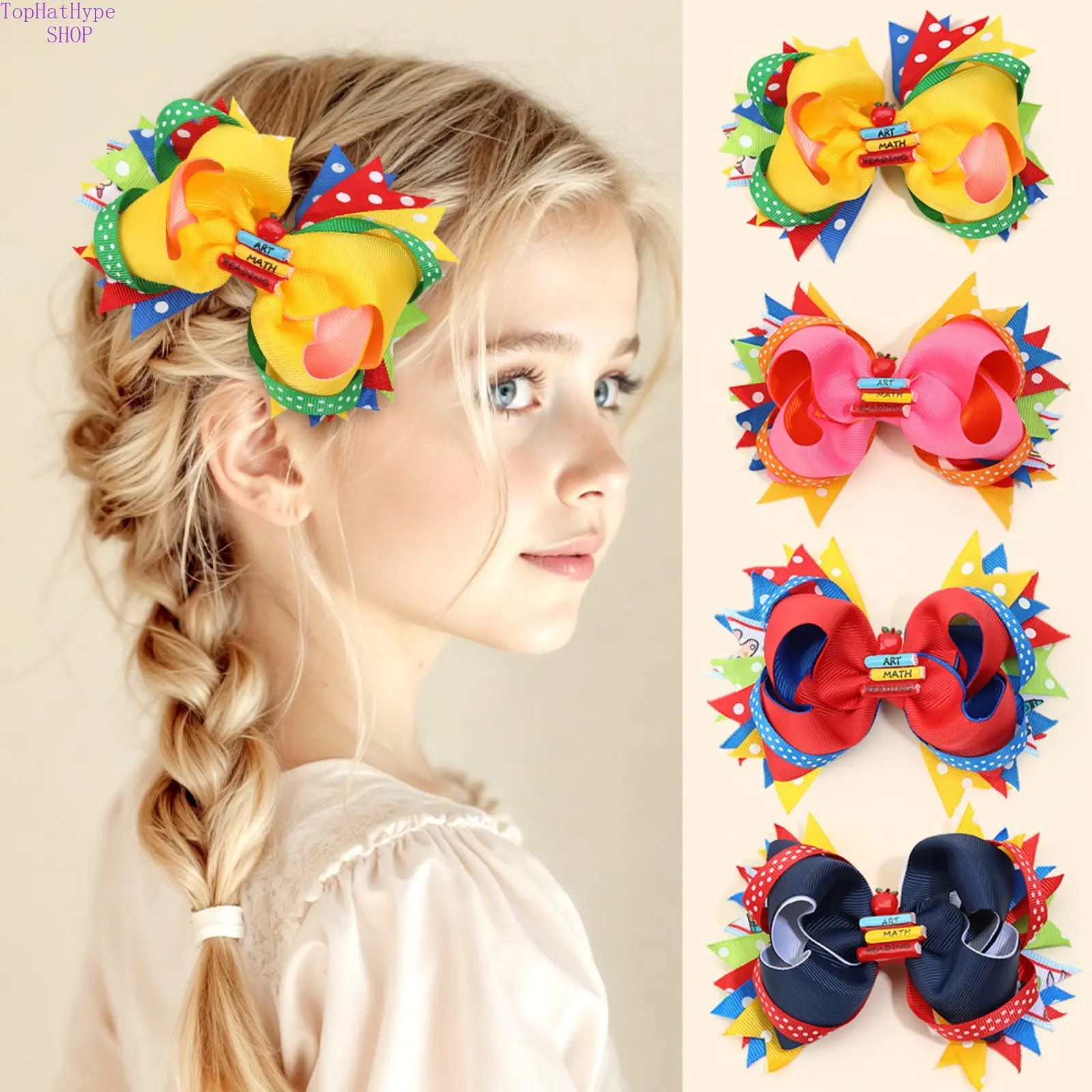 Colorful Pencil Bow Hair Clips, Cute Back to School Themed Hair Accessories for Holiday Outfit Decor