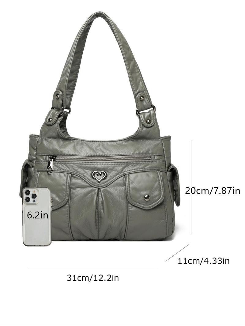 Women's Fashionable Plain Heart Decorated Shoulder Bag, Elegant Bag, Casual Large-Capacity for Daily Used, Trendy Versatile Shopping Bag, Hobo Bag