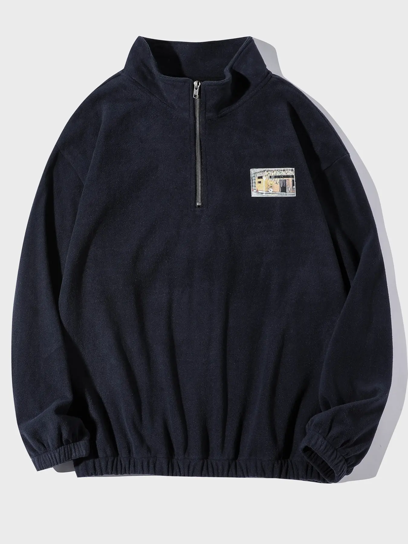 Men's Casual Sweatshirt, Flannel Material, Patchwork Quarter Zip Design, Loose-Fit, Fall & Winter Warm Outerwear, Stylish and Comfortable