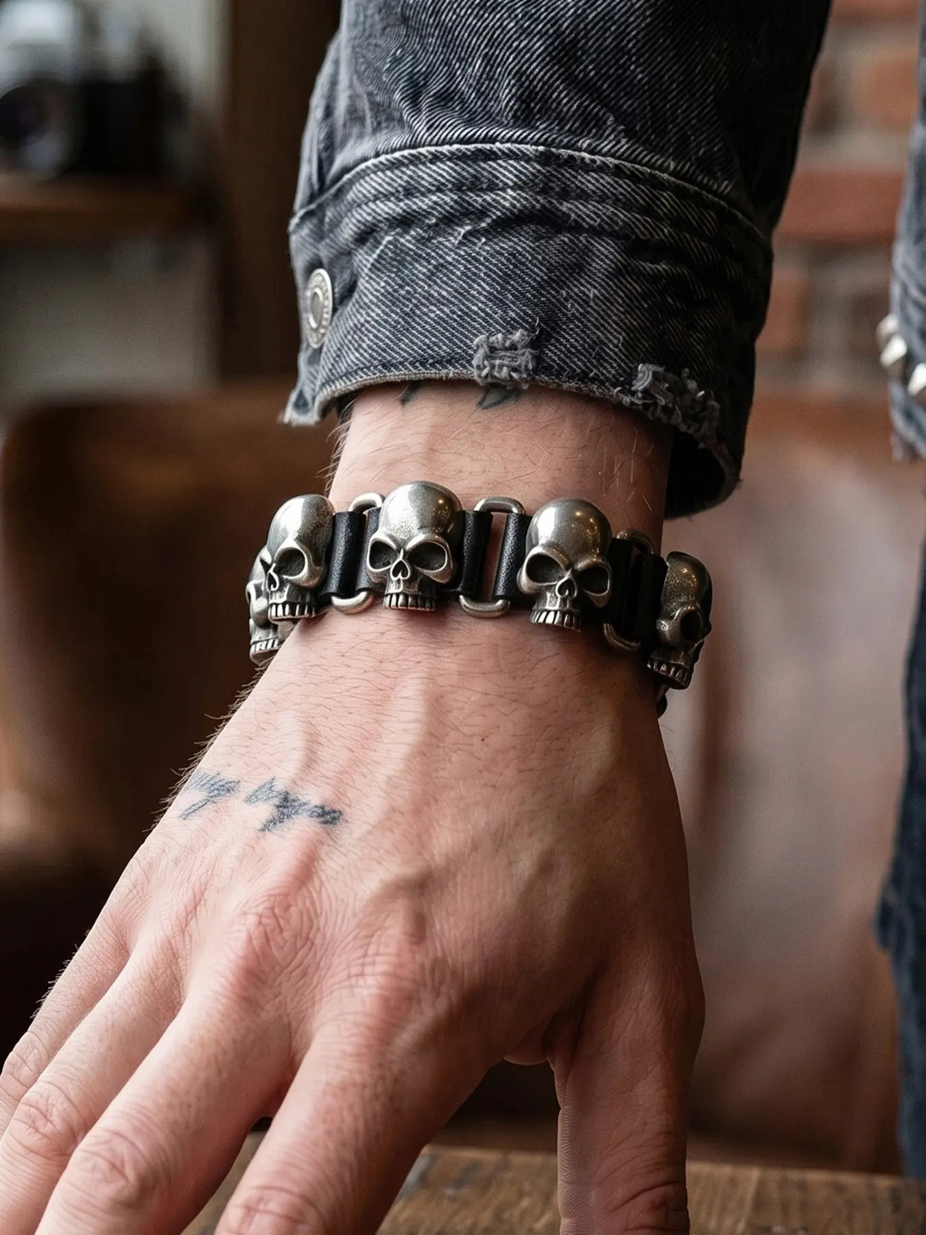 Punk Style Leather Bracelet, Adjustable Length, Rivet Design, Skull Element, Star Pattern, Daily Wear, Holiday Gift for Boyfriend Girlfriend, Fashion Bracelets, Punk Style Jewelry, Fashionable Bracelet