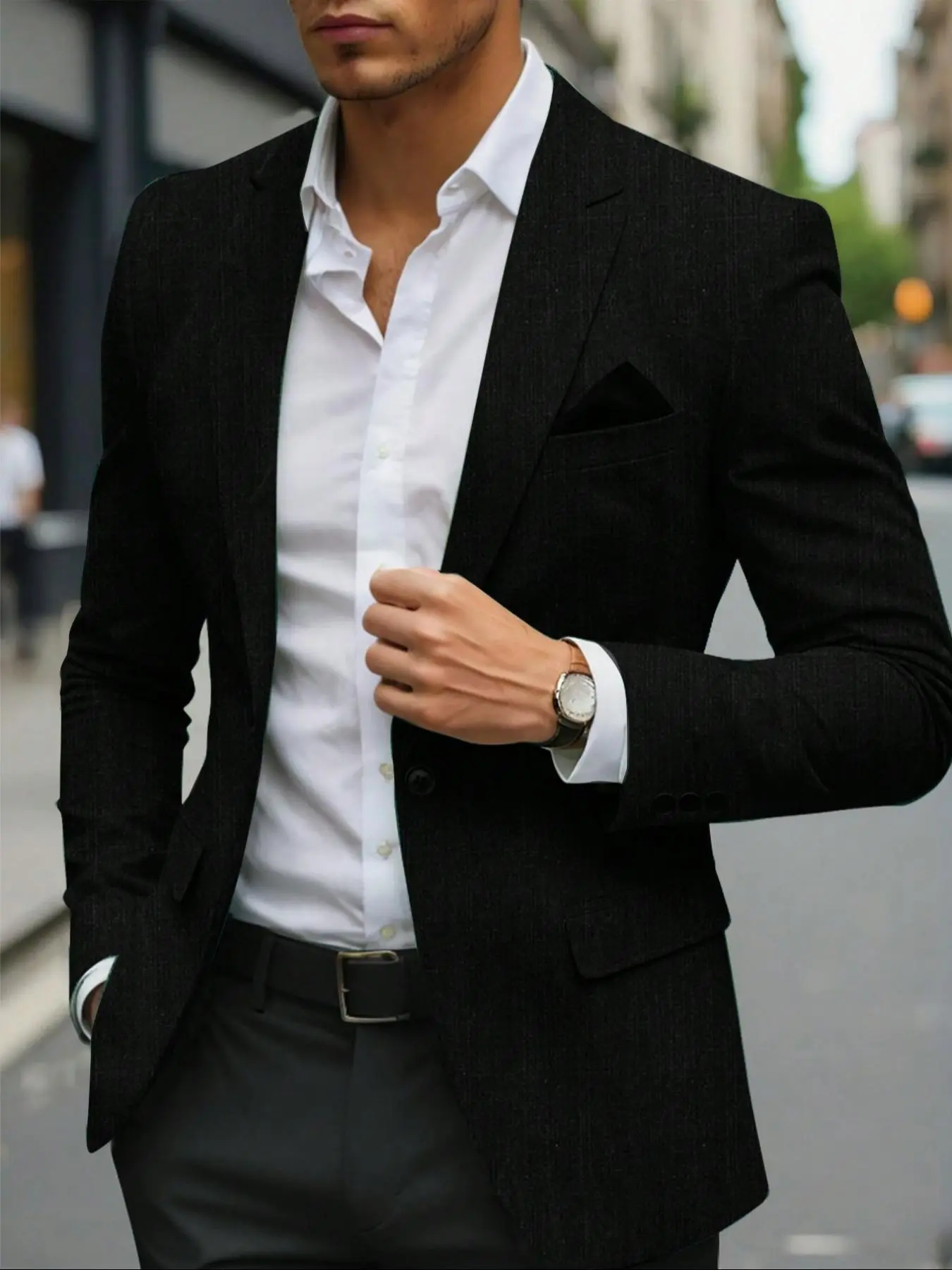 Men's Solid Color Single Button Blazer, Business Formal Lapel Neck Long Sleeve Suit Jacket for Work Office, Menswear for All Seasons, Beige