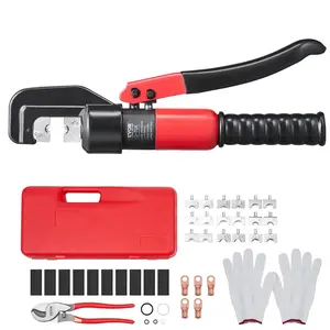 【DealsForYouDays】VEVOR Hydraulic Crimping Tool with 9 Sets of Dies AWG12-2/0 Copper And Aluminum Terminal Battery Lug Crimper, with a Cutting Pliers, Gloves, 5pcs Copper Ring Connectors, 8pcs Heat Shrink Sleeves
