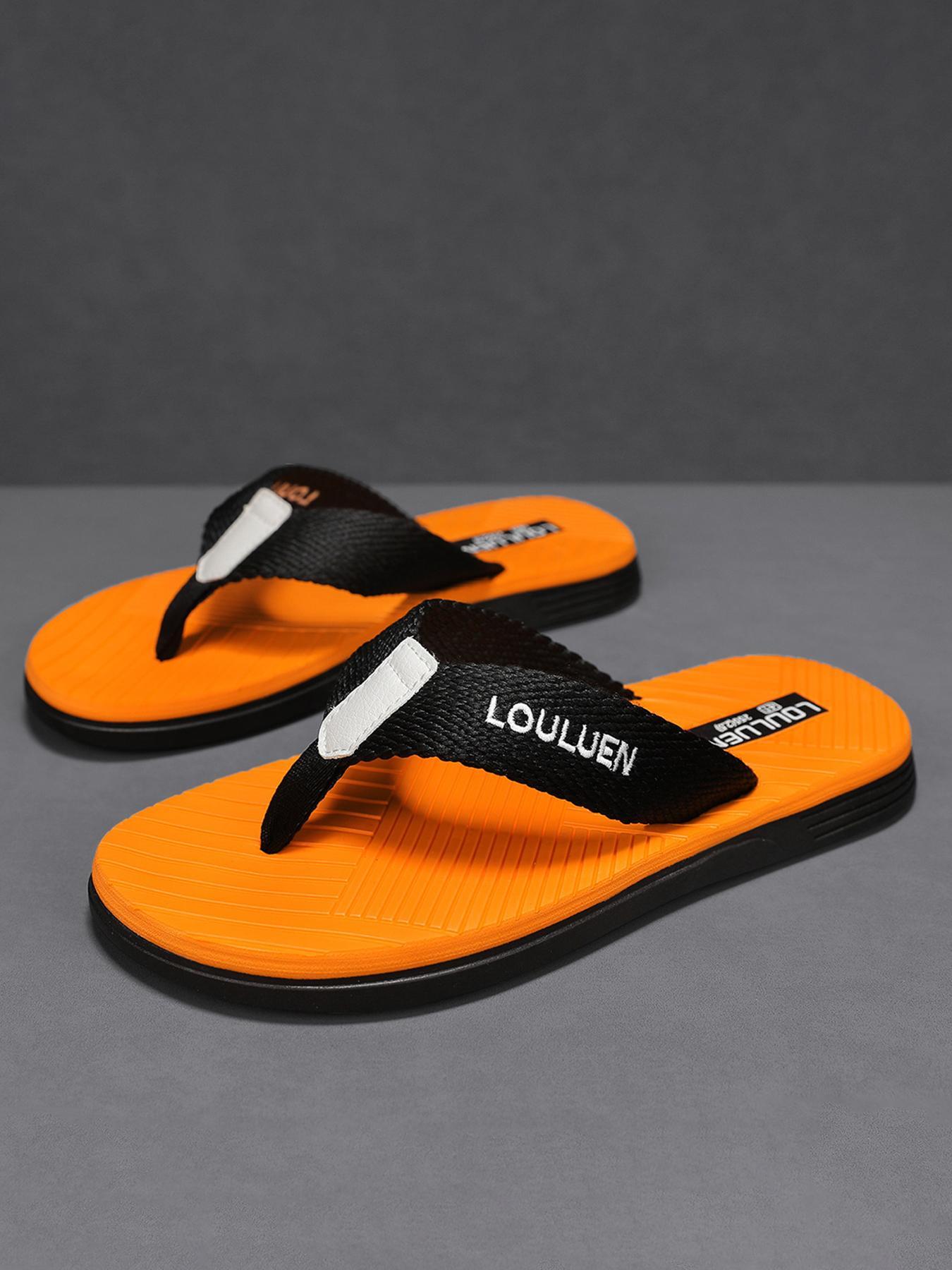 Men's Casual Letter Label Design Solid Color  Flip Flops, Trendy Breathable Non-slip Slippers, Comfortable Soft Bottom Slippers for Indoor & Outdoor Wear