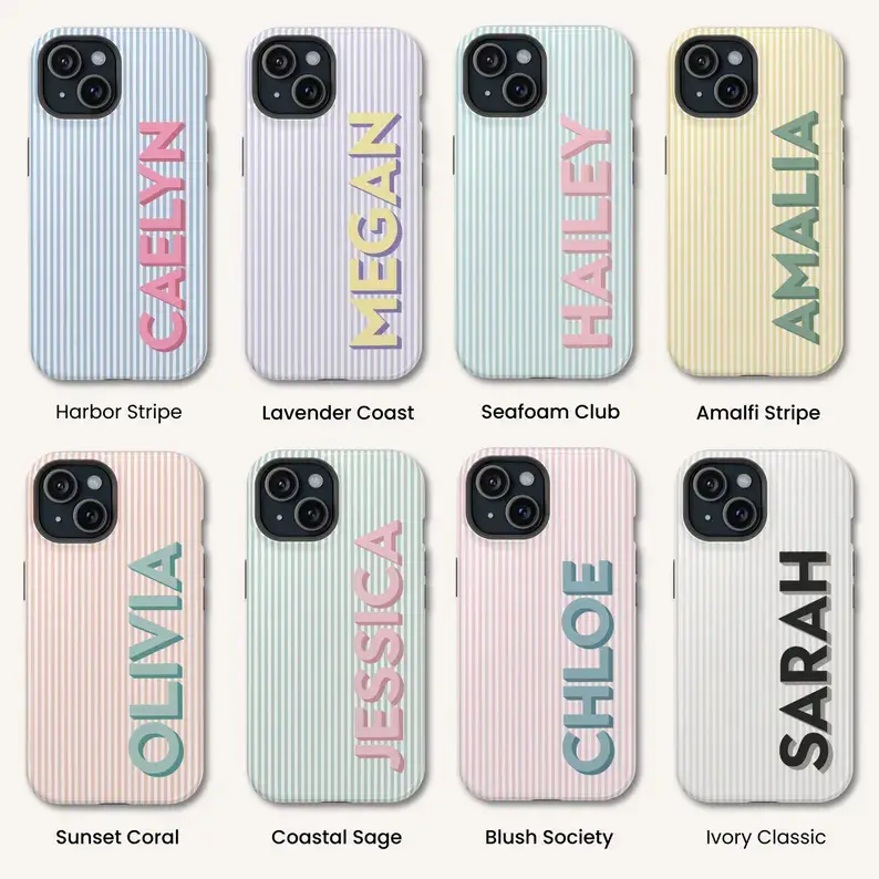 Custom MagSafe Magnetic Phone Case Cover - Personalized Initials Monogram Striped Shockproof Accessories for iPhone 17,16,15,14,13 Pro Max & Samsung S26 Ultra,S26 Plus Protection