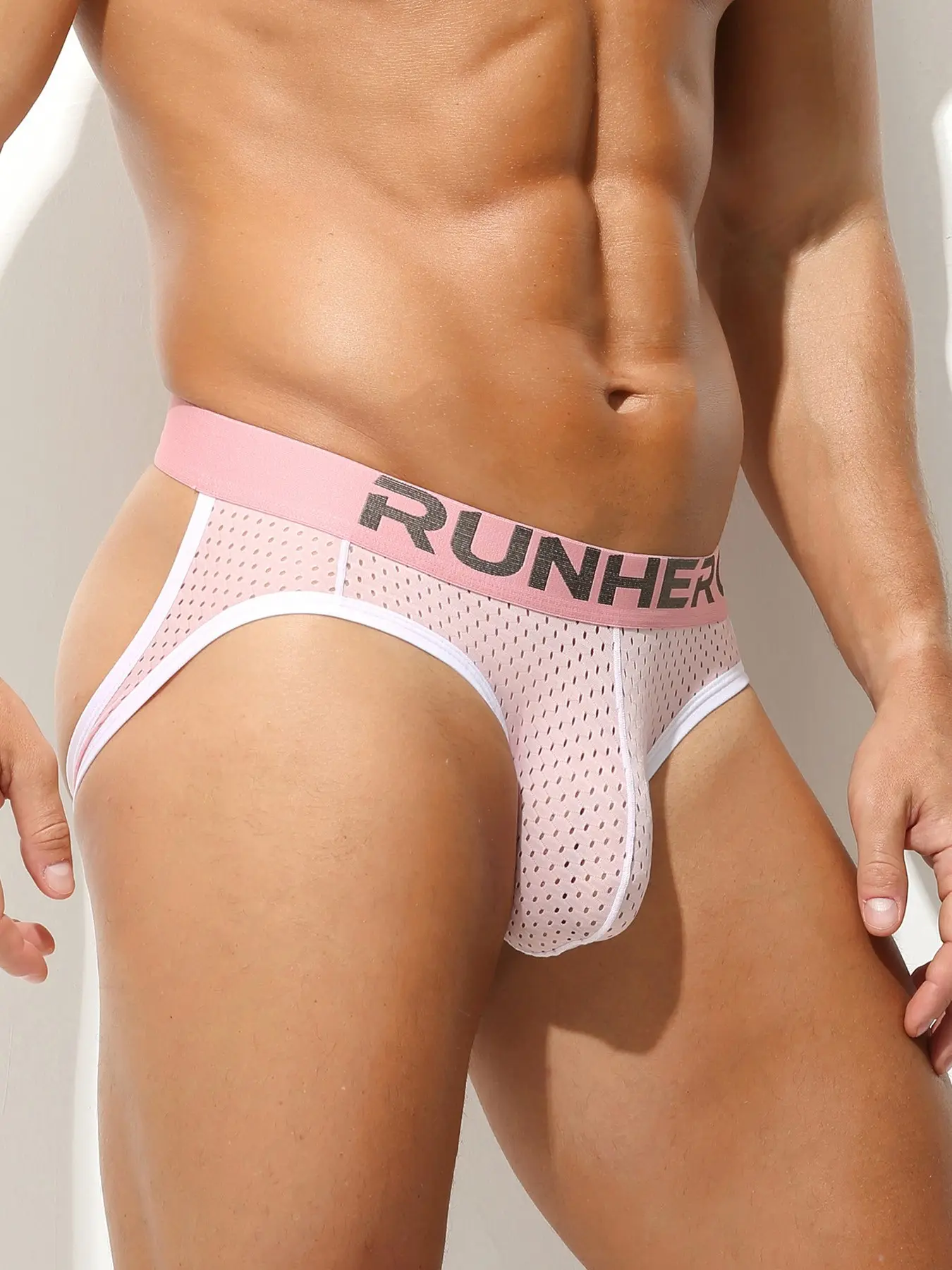 1 Piece Men Breathable Mesh Dual Thong, Letter Printed Wide Waistband, 3D U Pouch, Contrast Edge Trim, Lightweight Quick Dry, Suitable For Sports Fitness Daily Wear, Multiple Colors Available