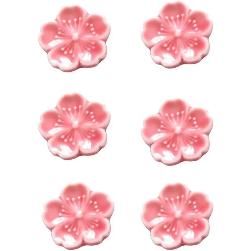CHOOLD Elegant Cherry Blossom Ceramic Chopsticks Rest Rack Dinner Spoon Stand Knife Fork Holder,Sakura Chopsticks Stand(Set of 6)