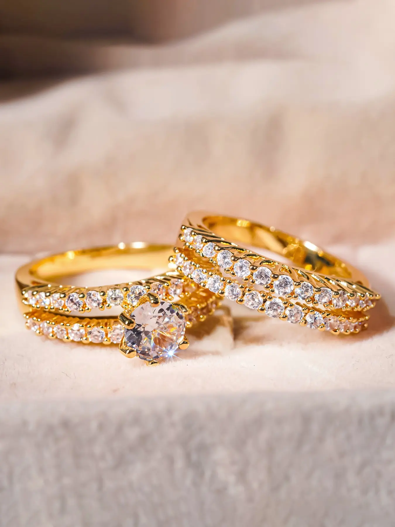 2 Pcs/set Elegant Cubic Zirconia Ring For Women For Wedding Engagement Anniversary Party Jewelry Valentine's Day Gift