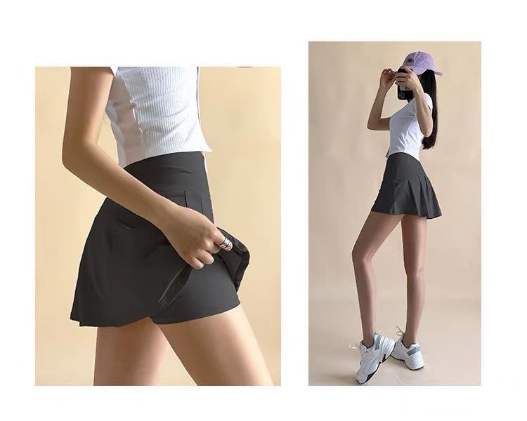 LULU Women's Solid-Color High-Waisted Yoga Skirt, Casual Slim-Fit Yoga Skirt, Spring/Summer Workout Wear, Includes Anti-Slip Underpants