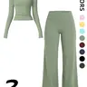 Women's 2-Piece Fitness Set, Fitness Outfits, Comfortable Long Sleeve Top & High-Waisted V-Back Yoga Pants, Casual Slim Fit, All Seasons