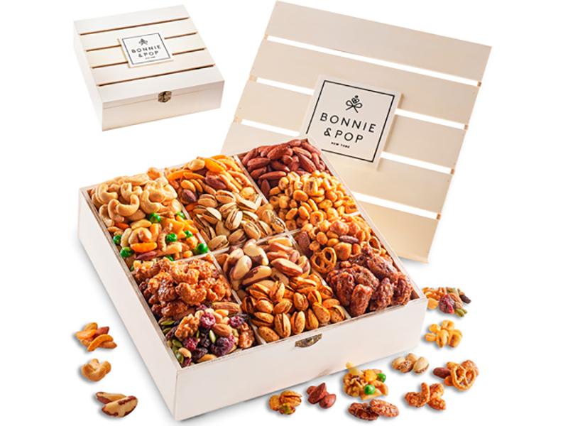 Gift Basket, in Reusable Crate, Healthy Gift Option, Gourmet Snack Food Box, with Unique Flavors, Great for Feel Better, Sympathy Birthday Bonnie Pop