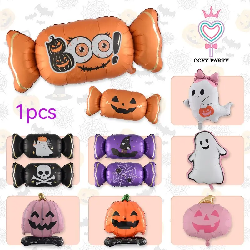 Halloween Candy Themed Latex Balloons Pumpkin Ghost Spider Printed Party Decor Balloons, Black Orange Purple Trick Or Treat Candy Pattern Balloon Pack, Indoor Outdoor Home Window Bar Classroom Photo Background Decor Supplies for Kids Holiday Cosplay Masqu