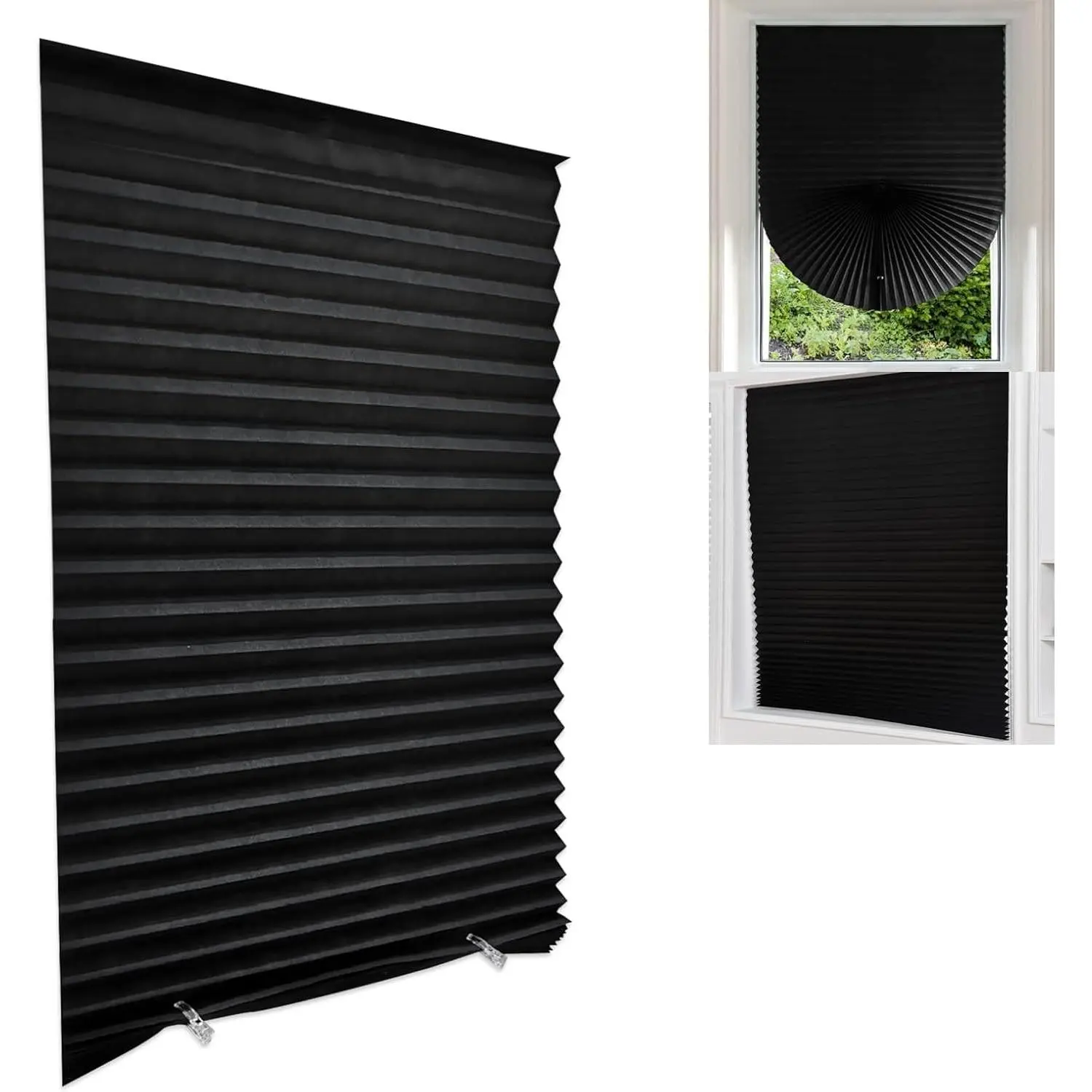 Cordless Blackout Blinds 35x59 Inch Black 1 Pack, Cut to Size Self Adhesive Polycarbonate Window Shade, No Tools Easy Install, Thermal UV Protection Privacy for Bathroom Kitchen Bedroom