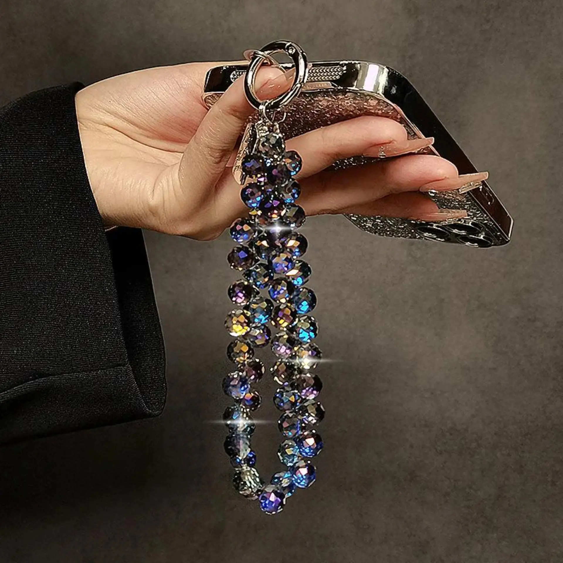 White Beaded Wrist Strap, Sparkling Bracelet-Style Lanyard for Women, Mobile Phone Charm and Smartphone Accessory, Phone Charms, Wristlet Strap