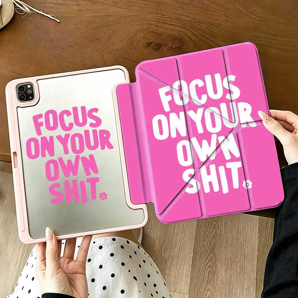 Yshaped Motivational Typography Tablet Protective Case， Vibrant Pink Aesthetic Style， Compatible With Apple ipad 10th generation/IPAD Pro 13 2024/pro 12.9 2022/pro 11 2022/IPAD Air1/2/3/4/5/6th， With Pencil holder， Sleep/Wake Support