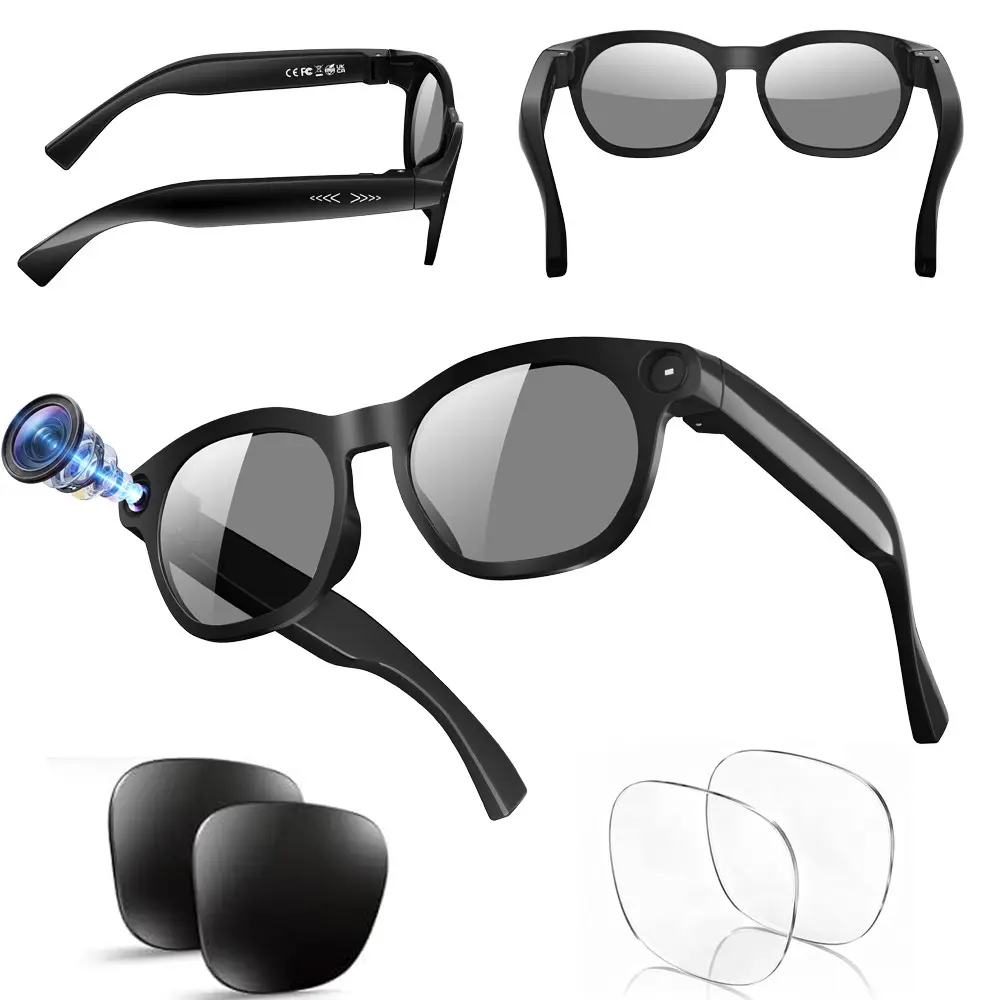 Bluetooth Smart AI Glasses with AI Translation,8MP Camera, 4GB Memory ,Hands-free Video& Photo Shooting,One Click Recording, Build-in Mic & Speakers,Music Playback, Bluetooth Calling, AI Real Time Translation,2 Lenses Total (Transparent +Black )