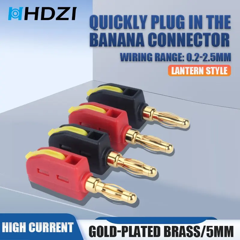 Hhdzi 4mm Banana Plug, 24k Gold Plated, Low Impedance, Fire-Resistant, Home Hi-Fi, Home Theater, Stage, Ktv, Studio, Amplifier, Speaker