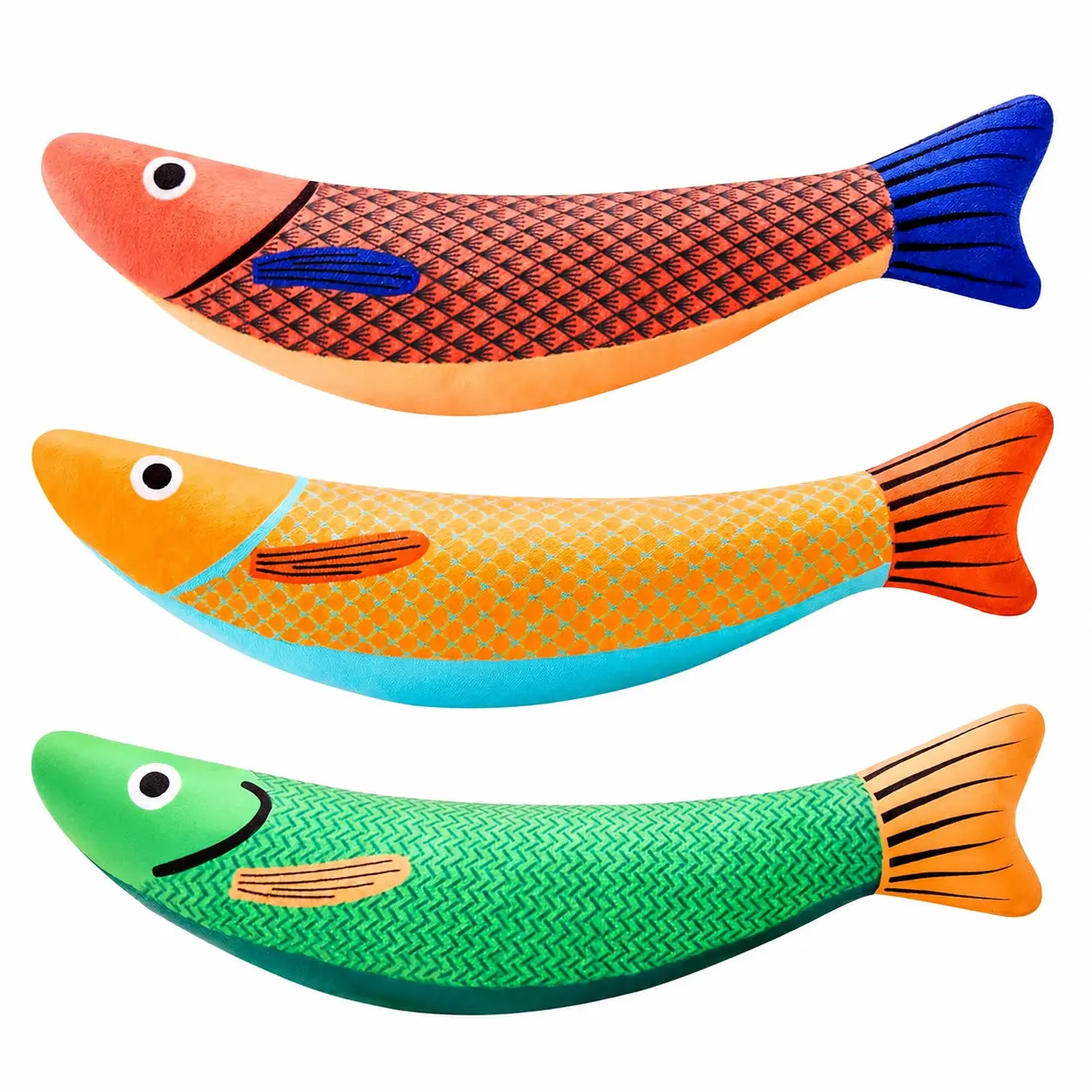 Potaroma Saury Fish Cat Toys – 3-Piece Set with Natural Catnip, Crinkle Paper Sound, Ultra-Soft Yet Durable Fabric, Ideal for Interactive Play, Kicking, and Indoor Exercise for Kittens and Adult Cats of All Breeds, 9.4-Inch Length