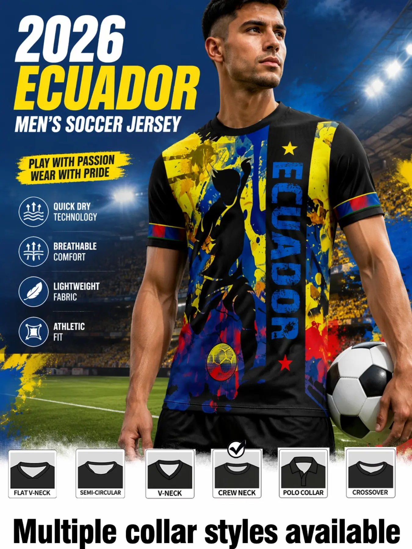 2026 Men's Ecuador Sport Short Sleeve Top, Training & Casual Wear, Comfortable Jersey for Stadium, Outdoor Fitness, Street Style