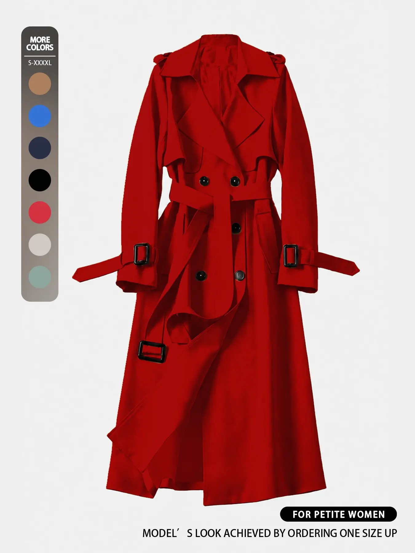 Women's Long Trench Coat, Double-Breasted Belt Design, Notched Collar, Adjustable Sleeves, Elegant Fall & Winter Outerwear